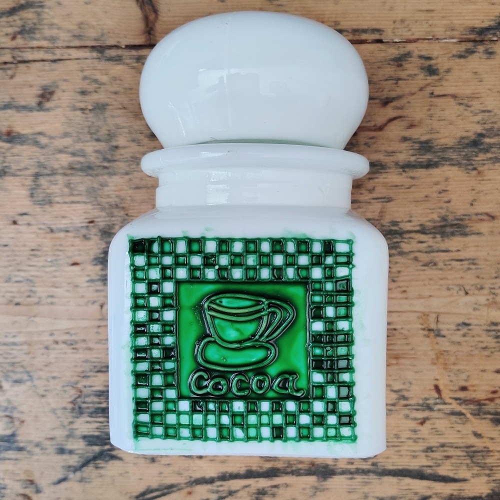 White Milk Glass Vintage Cocoa Canister